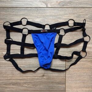 Strappy Jockstrap Open Back Trunk in Blue & Black (Medium)